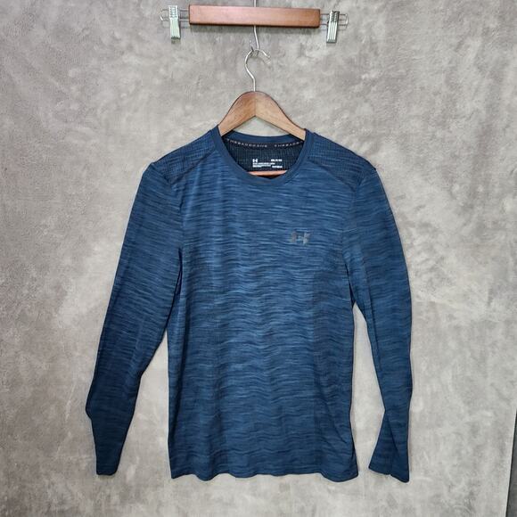 UA Threadborne Men's Small Long Sleeve Shirt Blue Lightweight - Picture 1 of 6